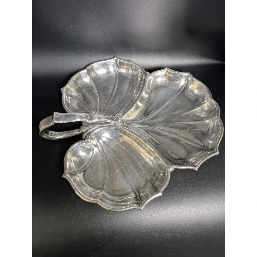Vintage Silverplate Lily Pad Tri Compartment Serving Dish